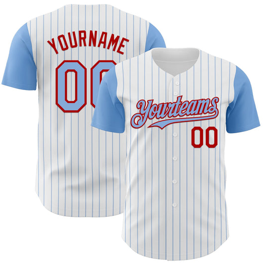 Custom White Light Blue Pinstripe Red Authentic Two Tone Baseball Jersey - Sky-Custom