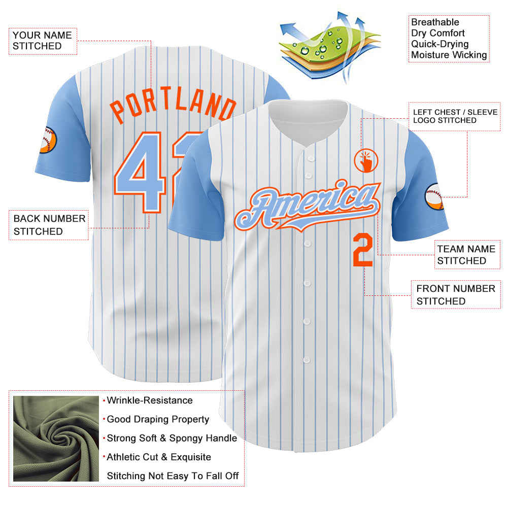 Custom White Light Blue Pinstripe Orange Authentic Two Tone Baseball Jersey - Sky-Custom