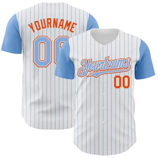 Custom White Light Blue Pinstripe Orange Authentic Two Tone Baseball Jersey - Sky-Custom
