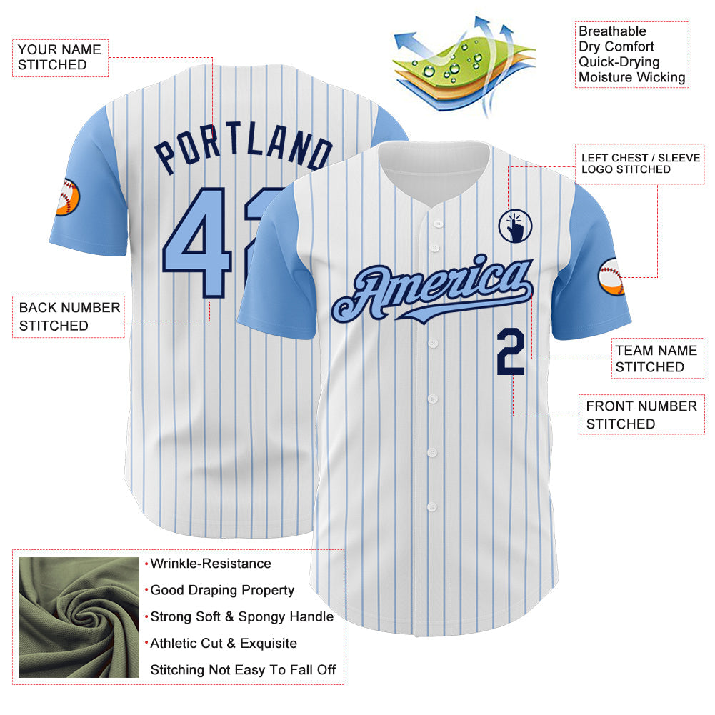 Custom White Light Blue Pinstripe Navy Authentic Two Tone Baseball Jersey - Sky-Custom