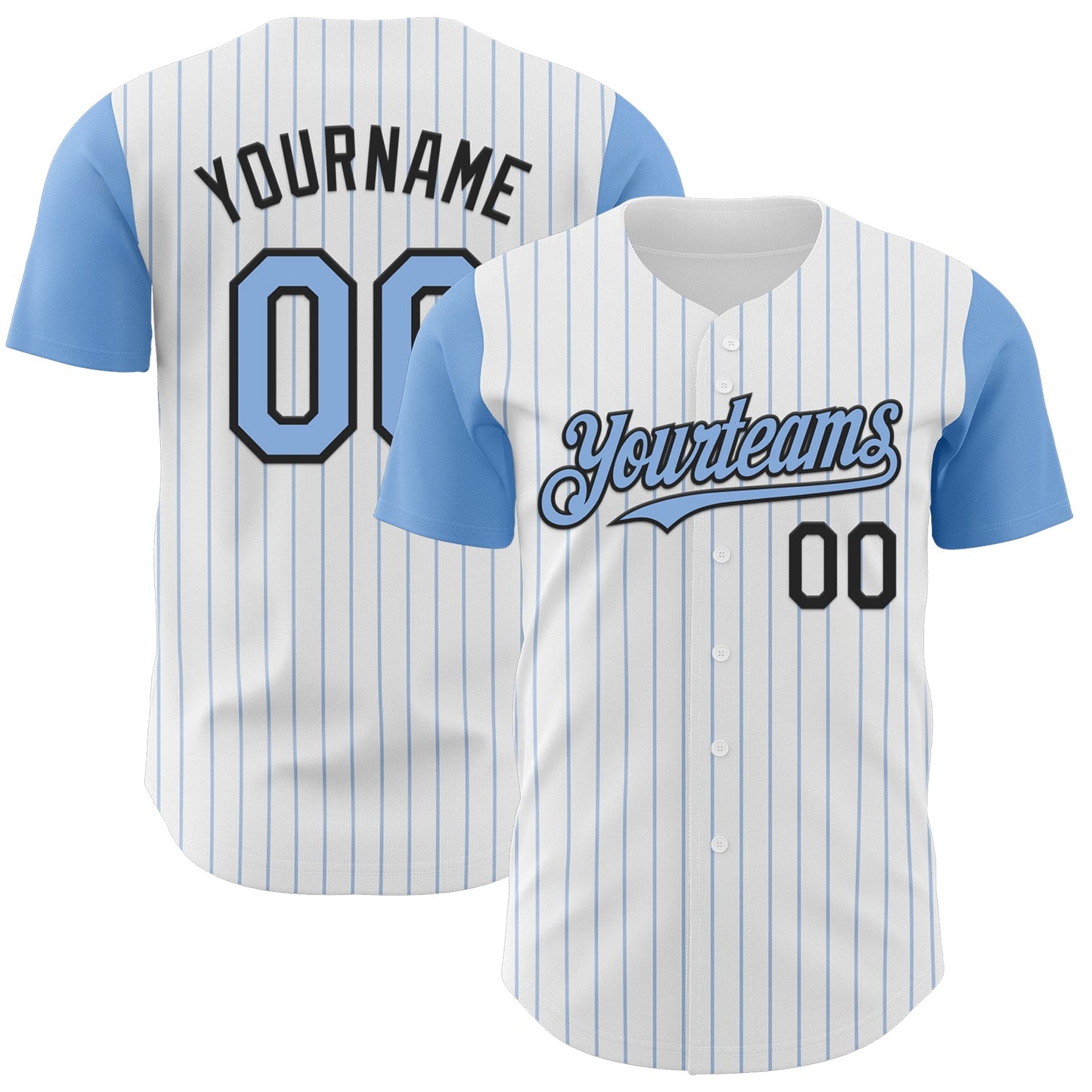 Custom White Light Blue Pinstripe Black Authentic Two Tone Baseball Jersey - Sky-Custom