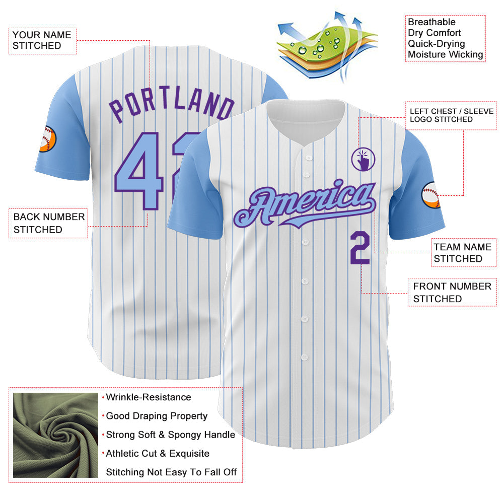 Custom White Light Blue Pinstripe Purple Authentic Two Tone Baseball Jersey - Sky-Custom