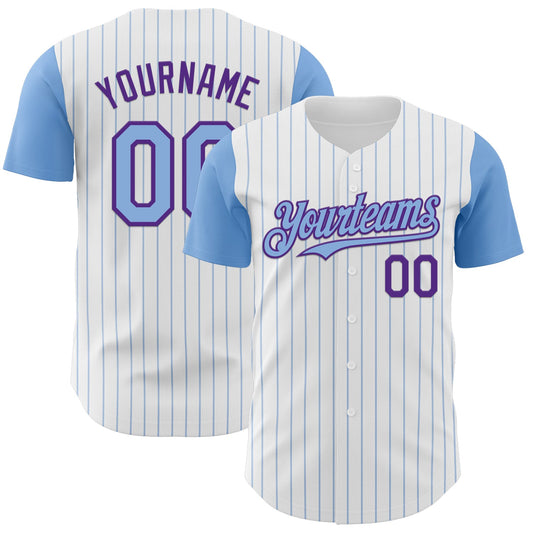 Custom White Light Blue Pinstripe Purple Authentic Two Tone Baseball Jersey - Sky-Custom