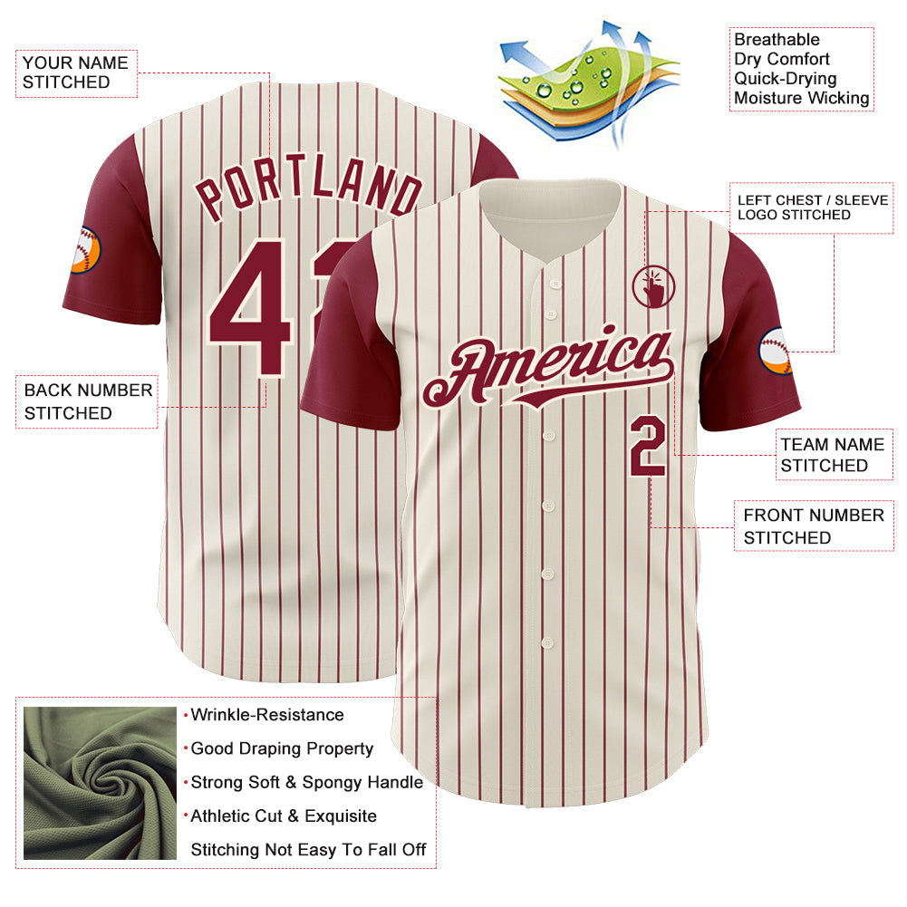 Custom Cream Crimson Pinstripe Crimson Authentic Two Tone Baseball Jersey - Sky-Custom