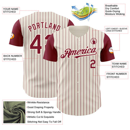 Custom Cream Crimson Pinstripe Crimson Authentic Two Tone Baseball Jersey - Sky-Custom