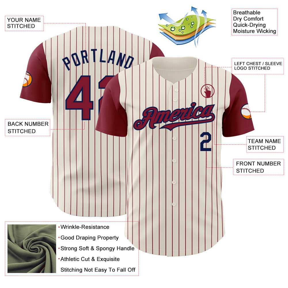 Custom Cream Crimson Pinstripe Navy Authentic Two Tone Baseball Jersey - Sky-Custom
