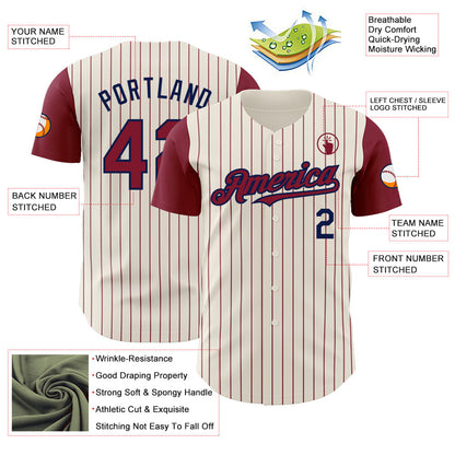 Custom Cream Crimson Pinstripe Navy Authentic Two Tone Baseball Jersey - Sky-Custom