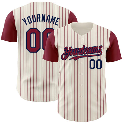 Custom Cream Crimson Pinstripe Navy Authentic Two Tone Baseball Jersey - Sky-Custom