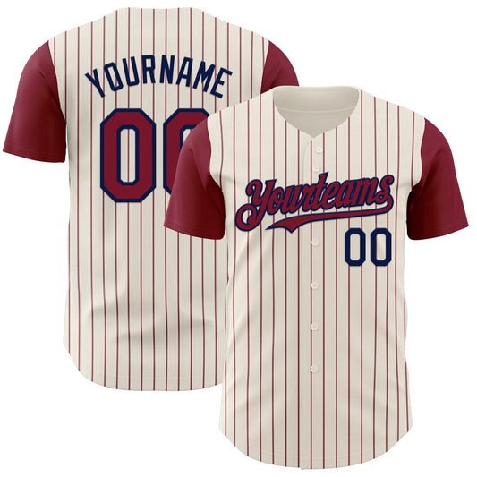 Custom Cream Crimson Pinstripe Navy Authentic Two Tone Baseball Jersey - Sky-Custom