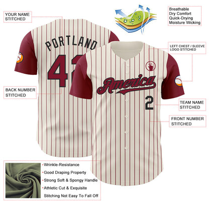 Custom Cream Crimson Pinstripe Black Authentic Two Tone Baseball Jersey - Sky-Custom