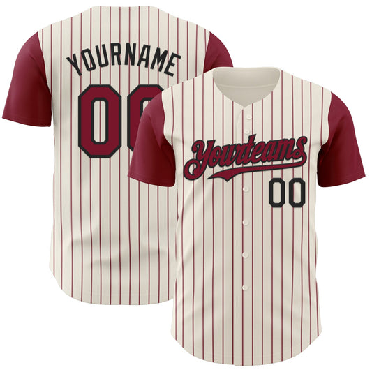 Custom Cream Crimson Pinstripe Black Authentic Two Tone Baseball Jersey - Sky-Custom