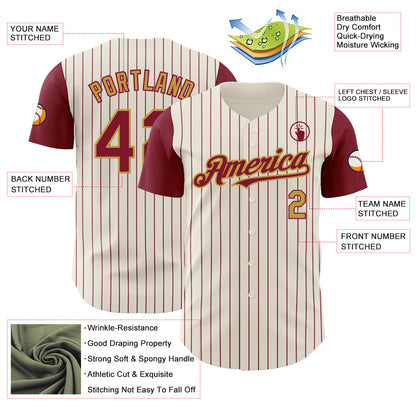 Custom Cream Crimson Pinstripe Old Gold Authentic Two Tone Baseball Jersey - Sky-Custom