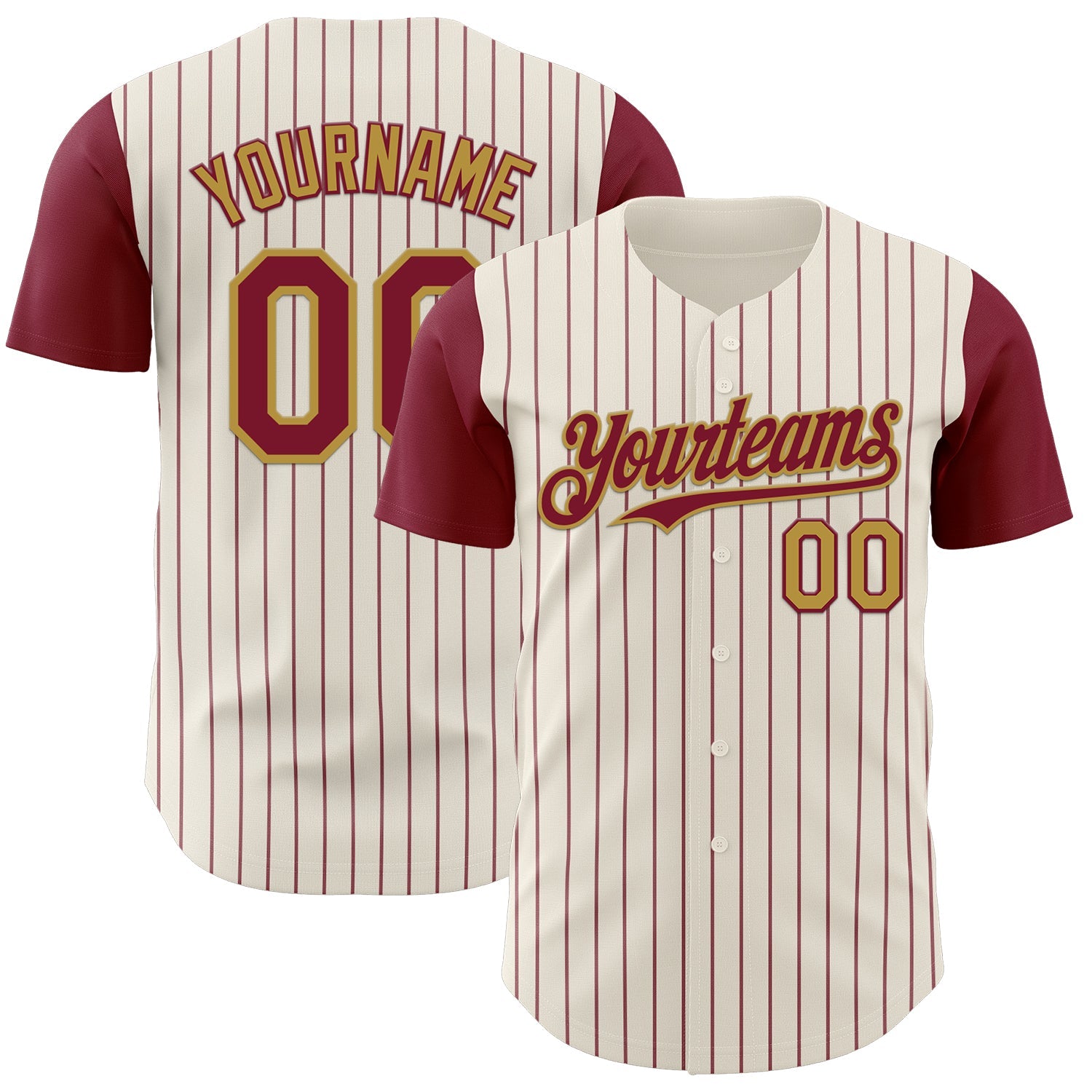 Custom Cream Crimson Pinstripe Old Gold Authentic Two Tone Baseball Jersey - Sky-Custom