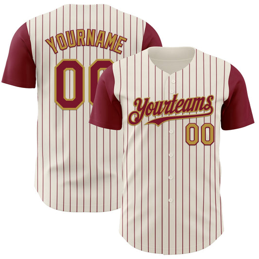 Custom Cream Crimson Pinstripe Old Gold Authentic Two Tone Baseball Jersey - Sky-Custom