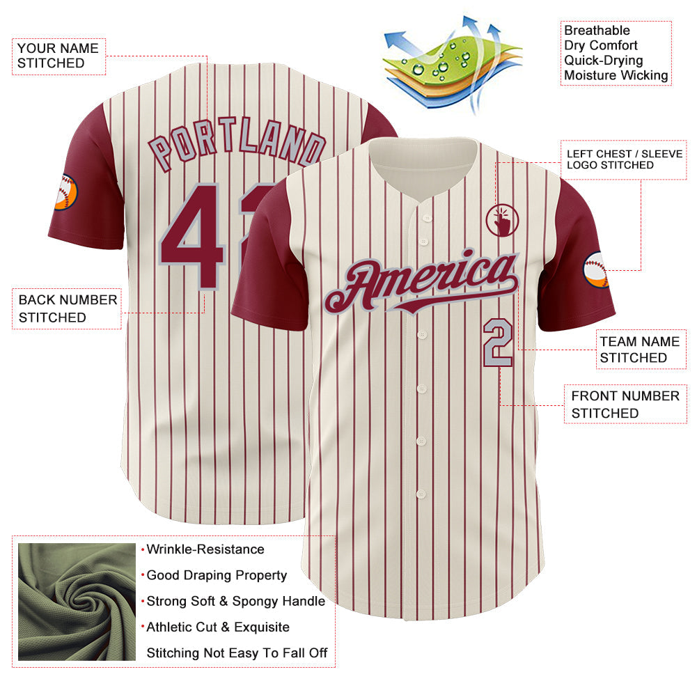 Custom Cream Crimson Pinstripe Gray Authentic Two Tone Baseball Jersey - Sky-Custom