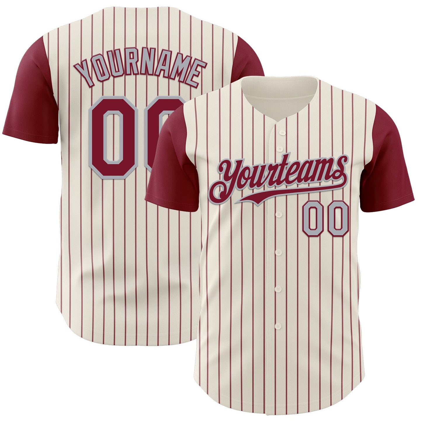 Custom Cream Crimson Pinstripe Gray Authentic Two Tone Baseball Jersey - Sky-Custom