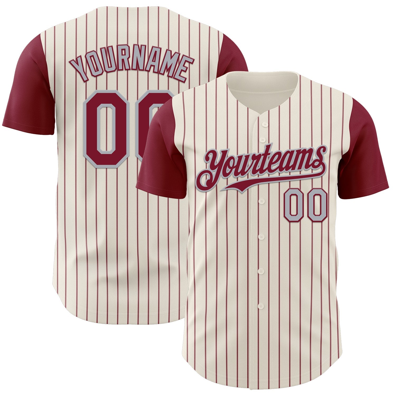 Custom Cream Crimson Pinstripe Gray Authentic Two Tone Baseball Jersey - Sky-Custom