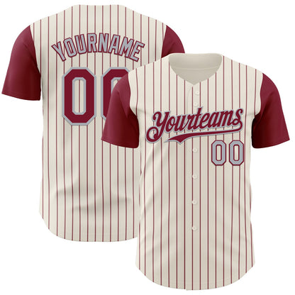 Custom Cream Crimson Pinstripe Gray Authentic Two Tone Baseball Jersey - Sky-Custom