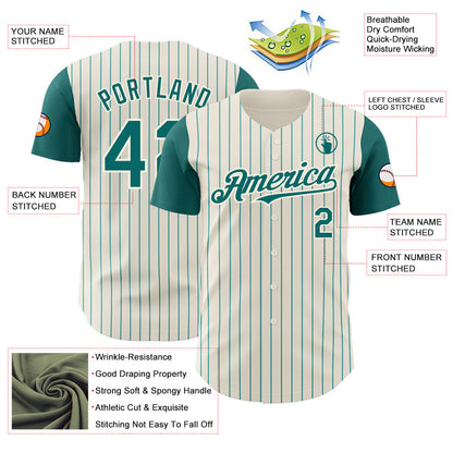 Custom Cream Teal Pinstripe Teal Authentic Two Tone Baseball Jersey - Sky-Custom