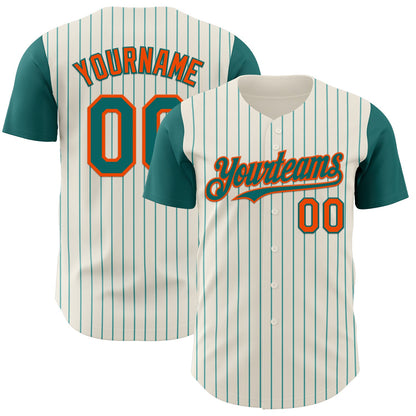 Custom Cream Teal Pinstripe Orange Authentic Two Tone Baseball Jersey - Sky-Custom