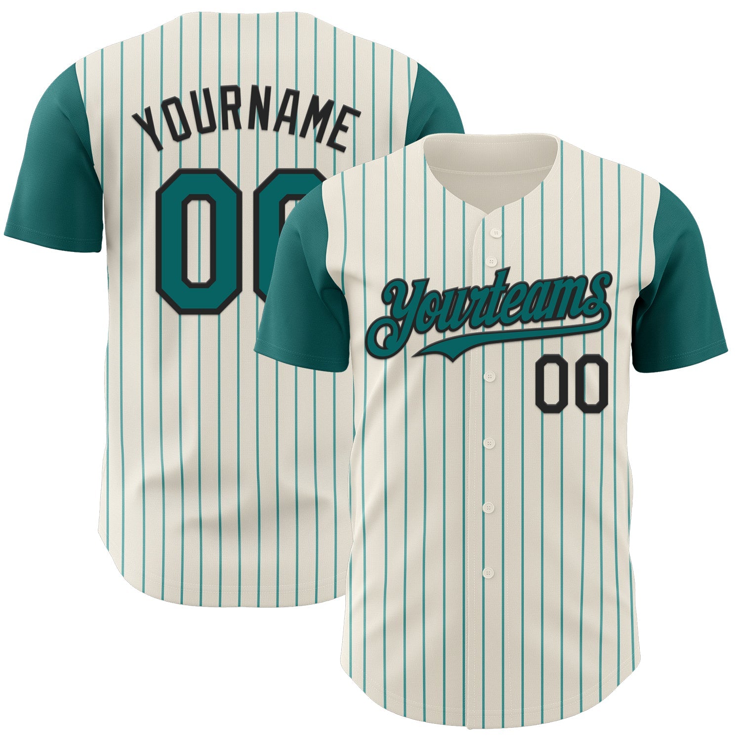 Custom Cream Teal Pinstripe Black Authentic Two Tone Baseball Jersey - Sky-Custom