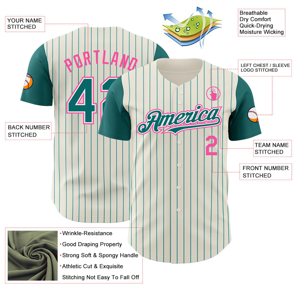 Custom Cream Teal Pinstripe White-Pink Authentic Two Tone Baseball Jersey - Sky-Custom