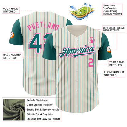 Custom Cream Teal Pinstripe White-Pink Authentic Two Tone Baseball Jersey - Sky-Custom