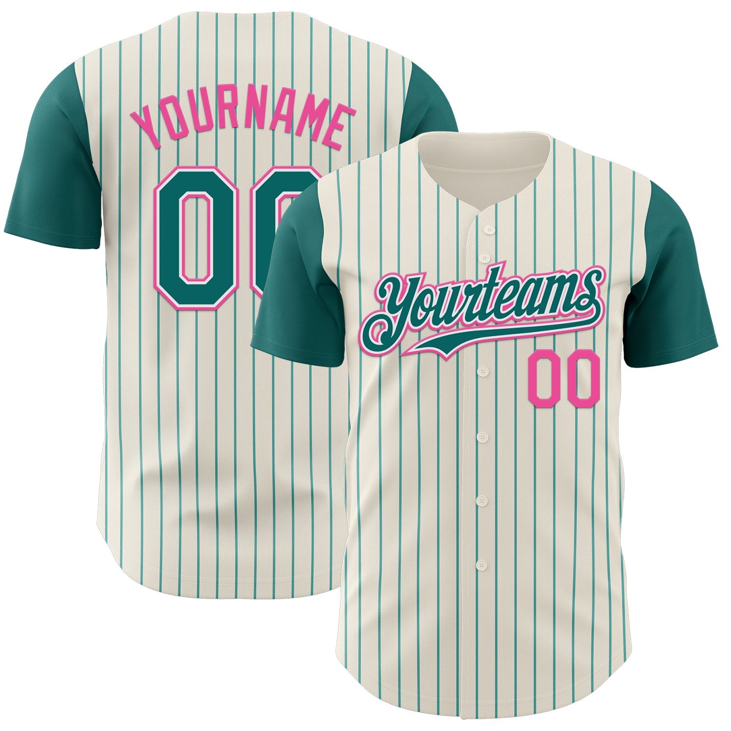 Custom Cream Teal Pinstripe White-Pink Authentic Two Tone Baseball Jersey - Sky-Custom