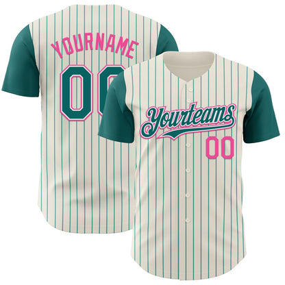 Custom Cream Teal Pinstripe White-Pink Authentic Two Tone Baseball Jersey - Sky-Custom