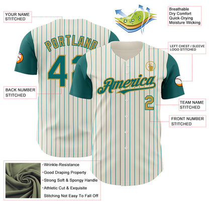 Custom Cream Teal Pinstripe Old Gold Authentic Two Tone Baseball Jersey - Sky-Custom