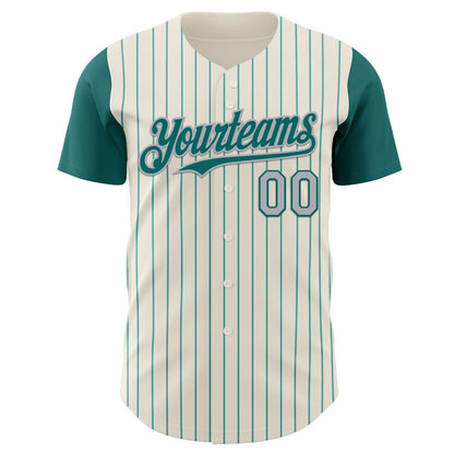 Custom Cream Teal Pinstripe Gray Authentic Two Tone Baseball Jersey - Sky-Custom