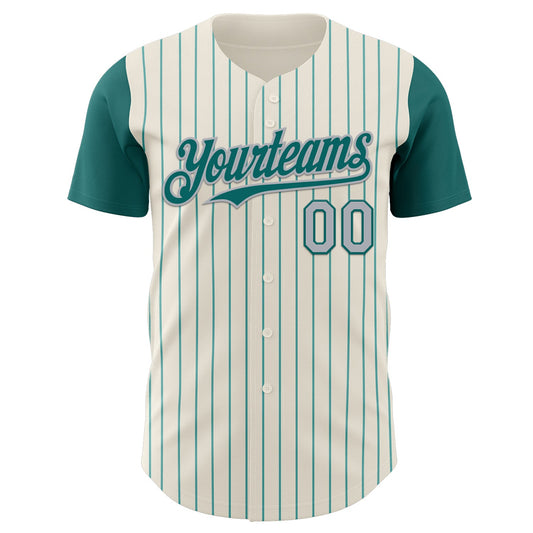 Custom Cream Teal Pinstripe Gray Authentic Two Tone Baseball Jersey - Sky-Custom