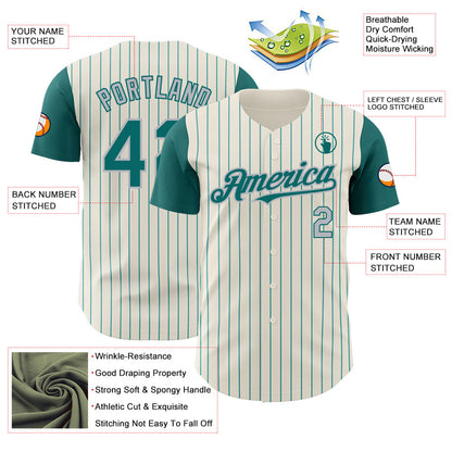 Custom Cream Teal Pinstripe Gray Authentic Two Tone Baseball Jersey - Sky-Custom