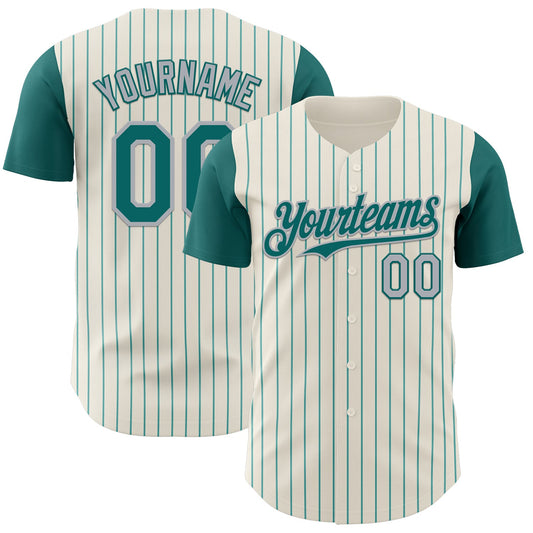 Custom Cream Teal Pinstripe Gray Authentic Two Tone Baseball Jersey - Sky-Custom
