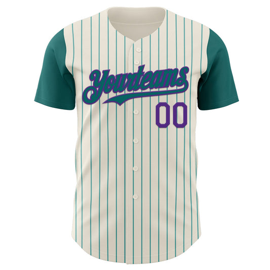 Custom Cream Teal Pinstripe Purple Authentic Two Tone Baseball Jersey - Sky-Custom