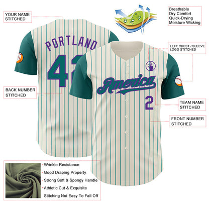 Custom Cream Teal Pinstripe Purple Authentic Two Tone Baseball Jersey - Sky-Custom