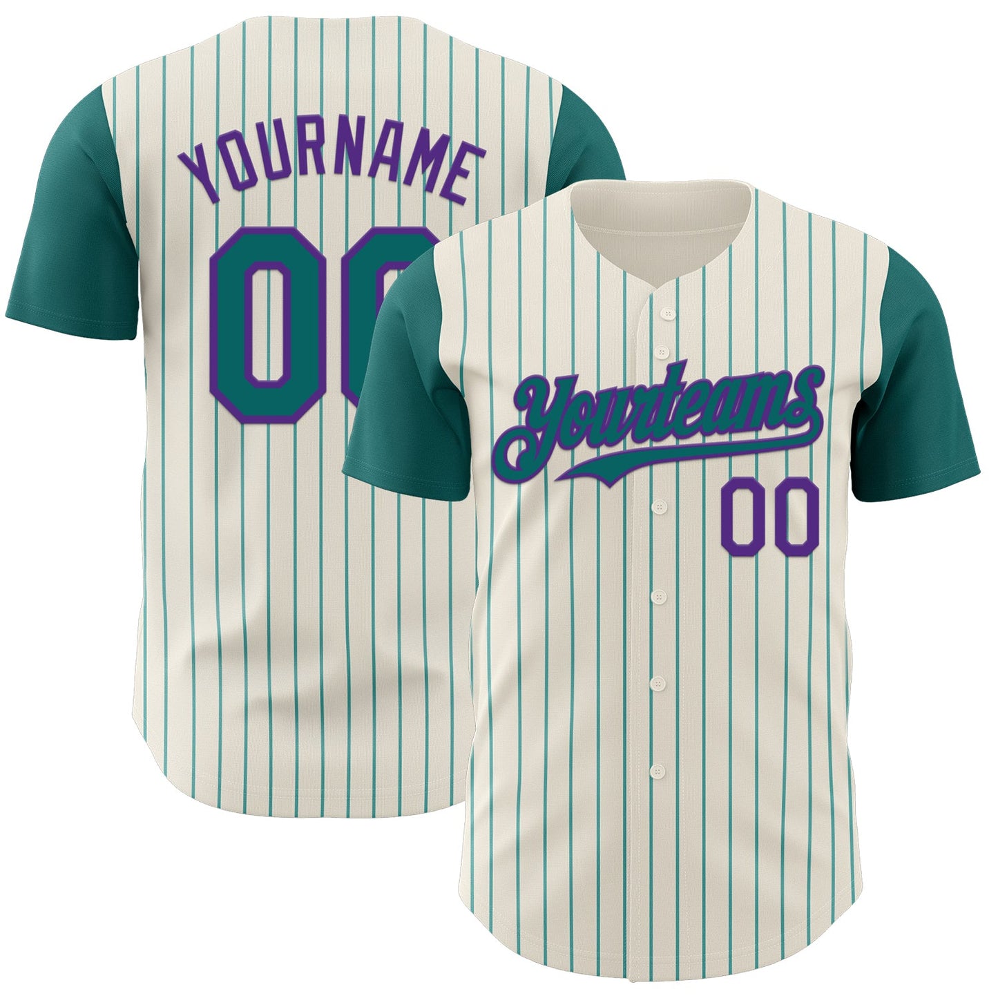 Custom Cream Teal Pinstripe Purple Authentic Two Tone Baseball Jersey - Sky-Custom