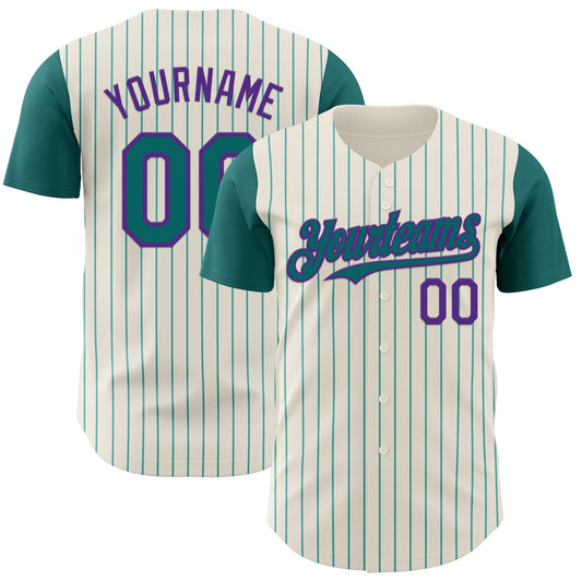Custom Cream Teal Pinstripe Purple Authentic Two Tone Baseball Jersey - Sky-Custom