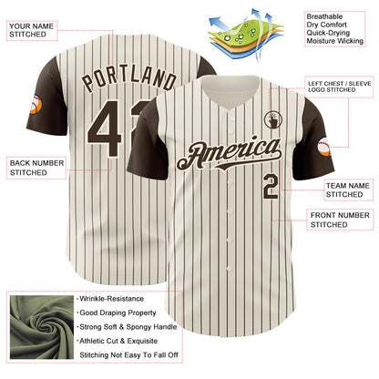 Custom Cream Brown Pinstripe Brown Authentic Two Tone Baseball Jersey - Sky-Custom