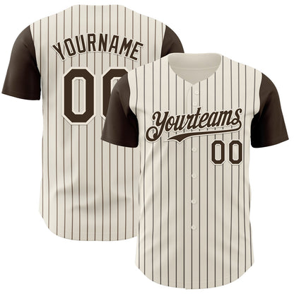 Custom Cream Brown Pinstripe Brown Authentic Two Tone Baseball Jersey - Sky-Custom