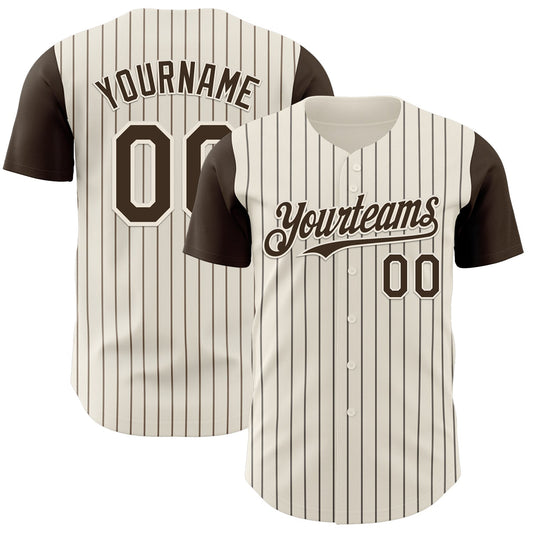 Custom Cream Brown Pinstripe Brown Authentic Two Tone Baseball Jersey - Sky-Custom