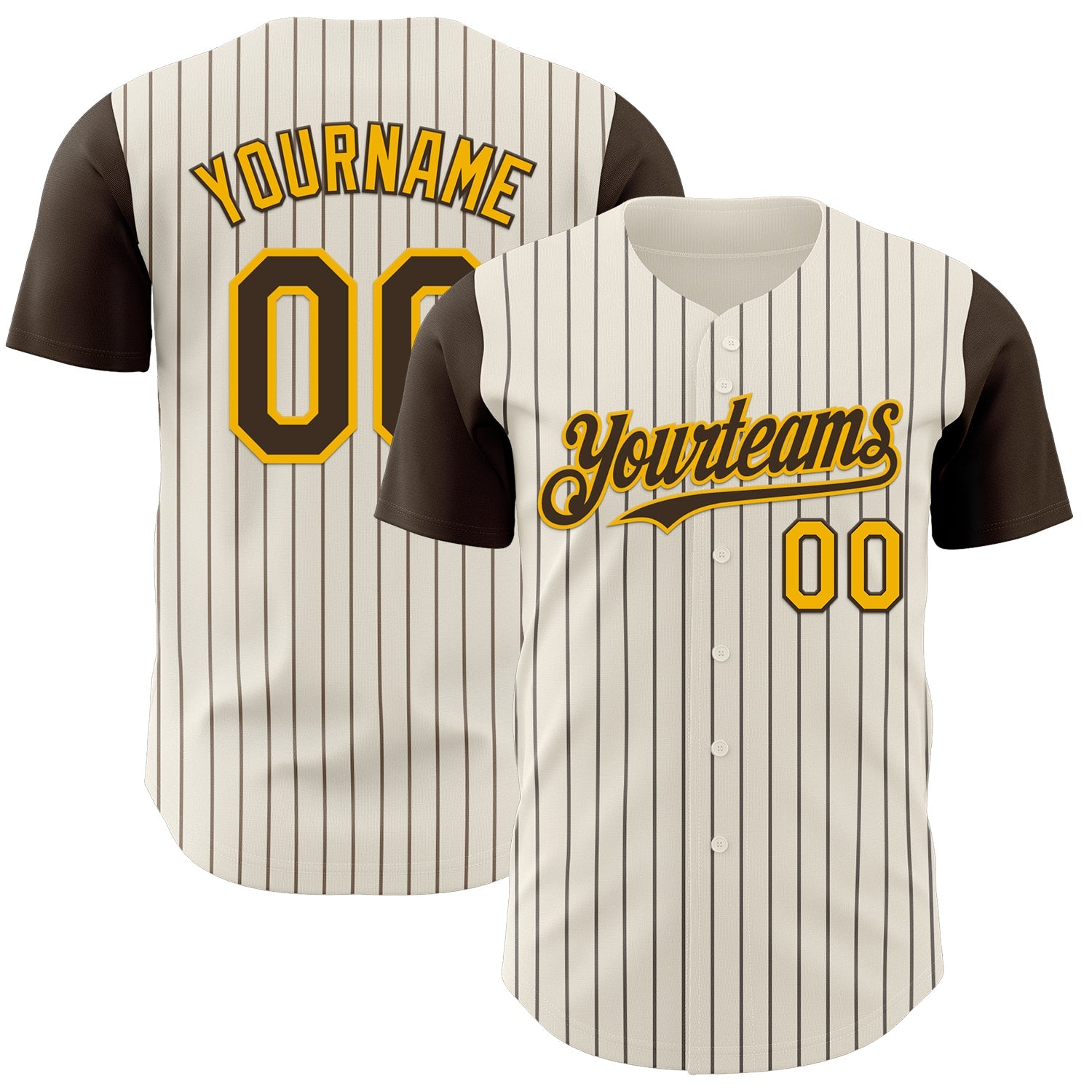 Custom Cream Brown Pinstripe Gold Authentic Two Tone Baseball Jersey - Sky-Custom
