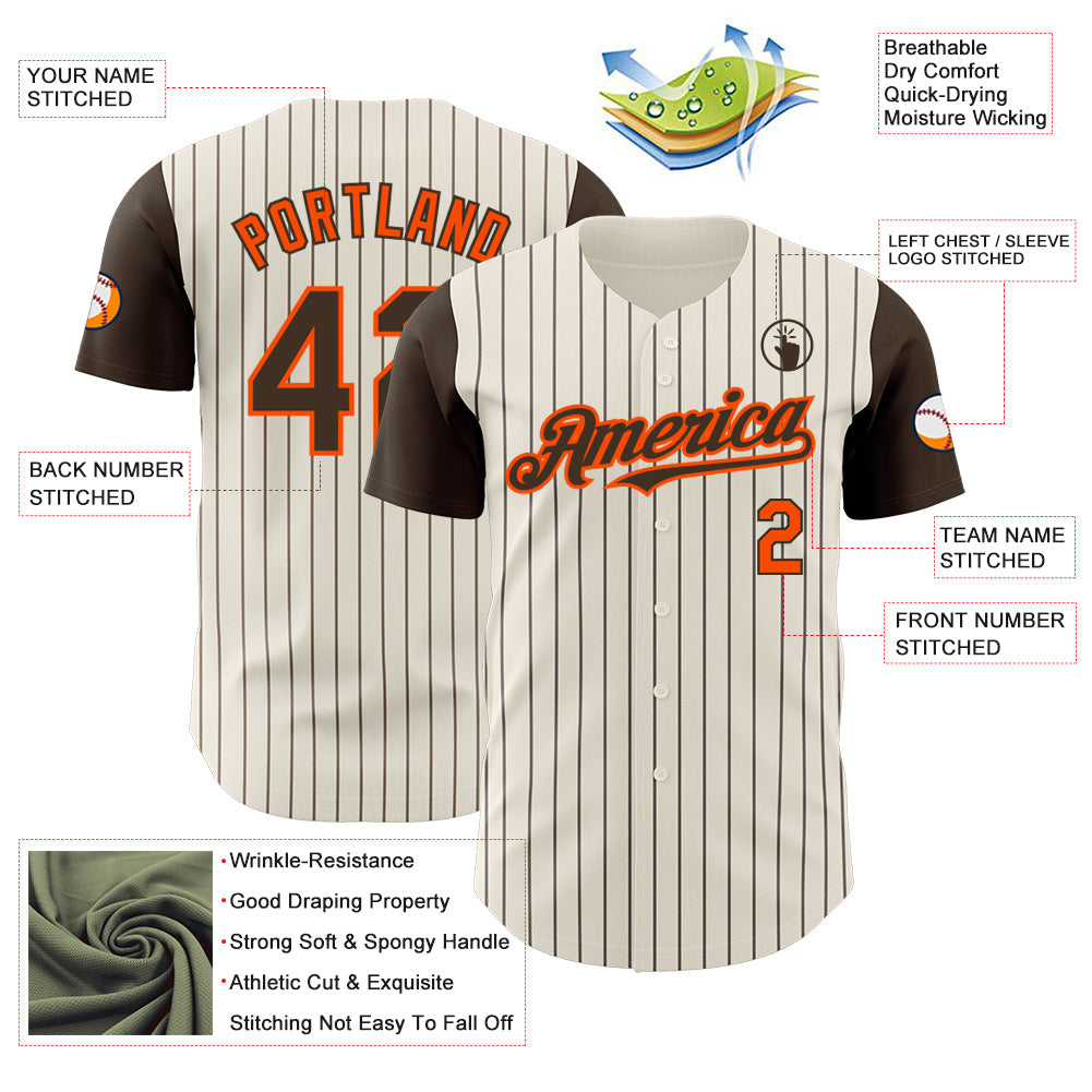 Custom Cream Brown Pinstripe Orange Authentic Two Tone Baseball Jersey - Sky-Custom