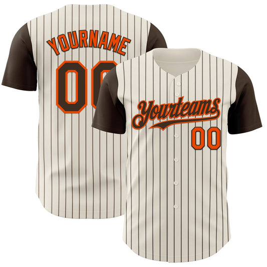 Custom Cream Brown Pinstripe Orange Authentic Two Tone Baseball Jersey - Sky-Custom