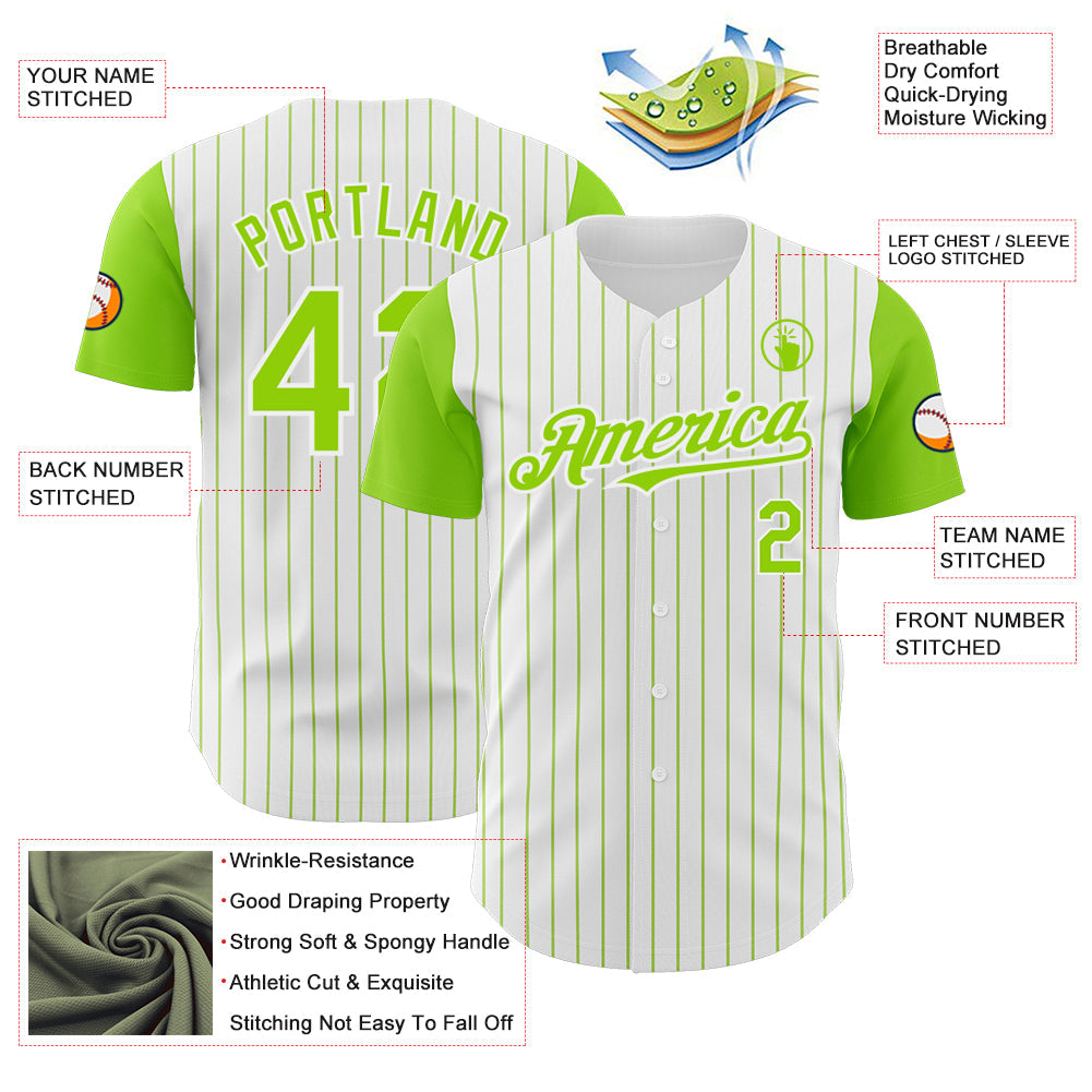 Custom White Neon Green Pinstripe Neon Green Authentic Two Tone Baseball Jersey - Sky-Custom