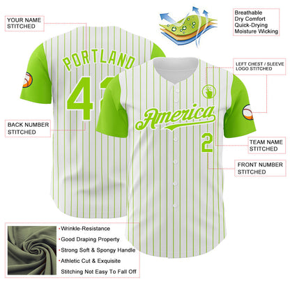 Custom White Neon Green Pinstripe Neon Green Authentic Two Tone Baseball Jersey - Sky-Custom