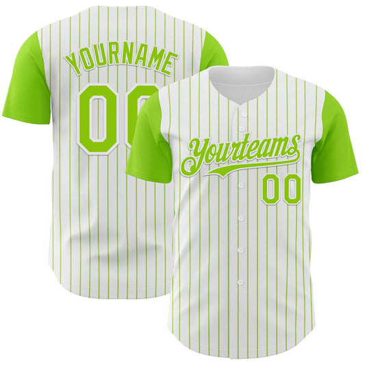 Custom White Neon Green Pinstripe Neon Green Authentic Two Tone Baseball Jersey - Sky-Custom