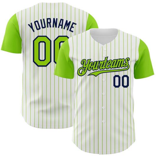 Custom White Neon Green Pinstripe Navy Authentic Two Tone Baseball Jersey - Sky-Custom
