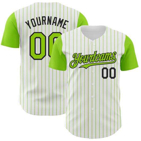 Custom White Neon Green Pinstripe Black Authentic Two Tone Baseball Jersey - Sky-Custom