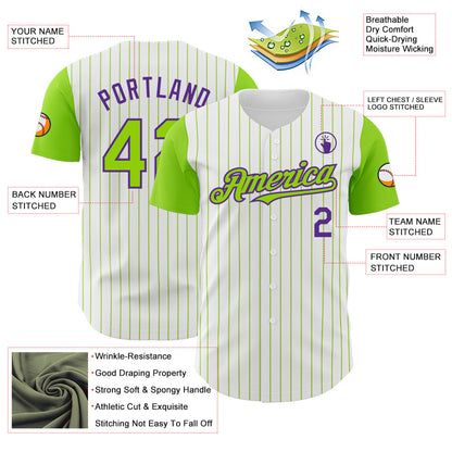 Custom White Neon Green Pinstripe Purple Authentic Two Tone Baseball Jersey - Sky-Custom